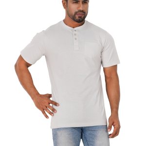 short sleeve, cotton, henley pocket, vast horizon, gray,