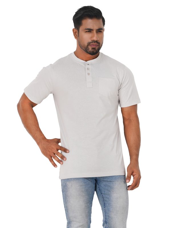 short sleeve, cotton, henley pocket, vast horizon, gray,